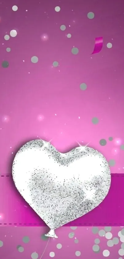 Glittery silver heart balloon on purple background wallpaper.