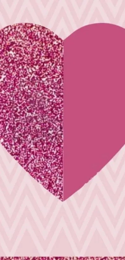 Pink glitter heart with chevron background.