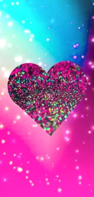 Colorful wallpaper with glitter heart.