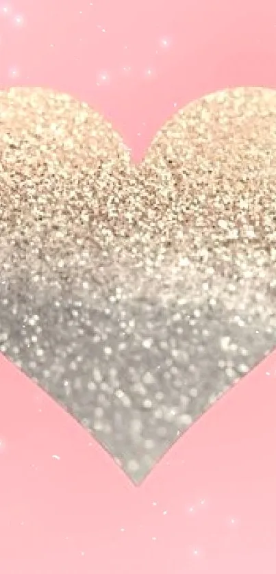 Heart-shaped glitter pattern on a pink background.