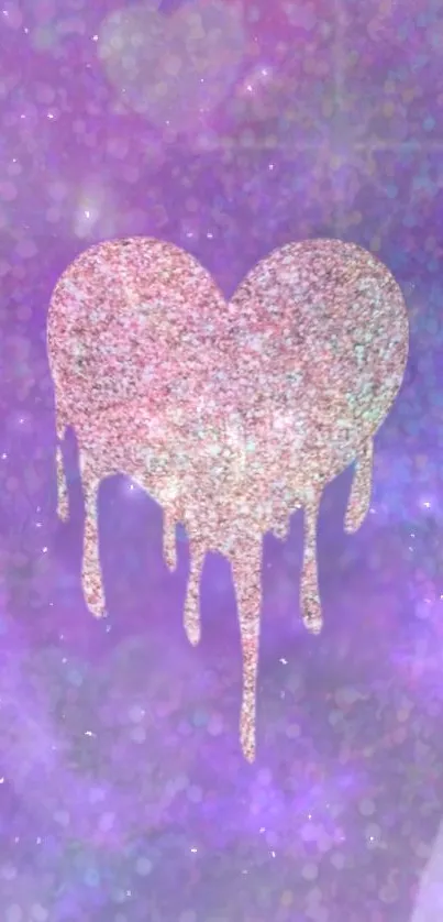 A glittery dripping heart on a purple background, perfect for mobile screens.