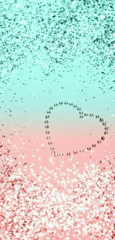 Pastel mobile wallpaper with glitter and heart design.