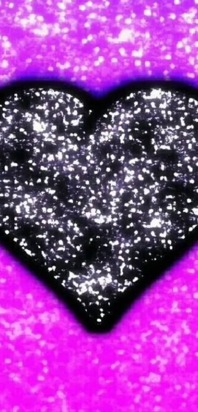 Black glitter heart on purple background wallpaper.