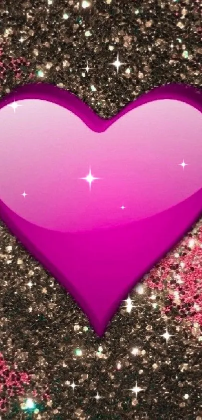 Pink glitter heart wallpaper with shimmering background.