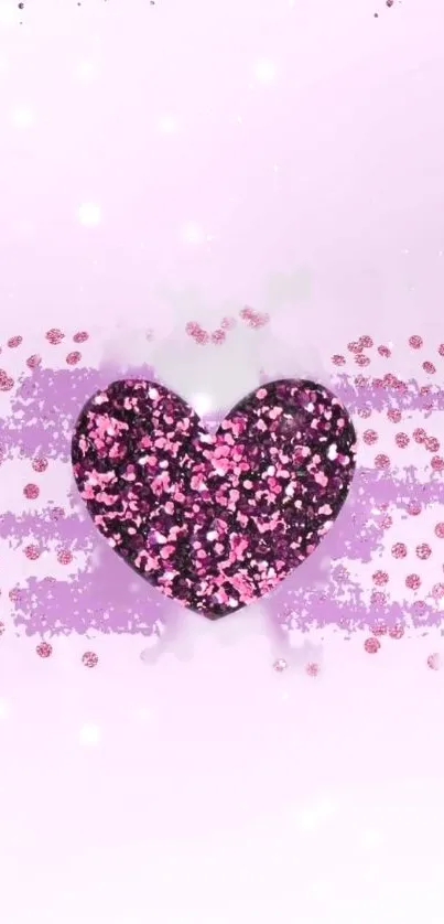 Vibrant pink glitter heart on lavender background wallpaper.