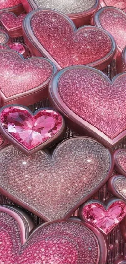 Vibrant pink glitter heart wallpaper with sparkling textures.