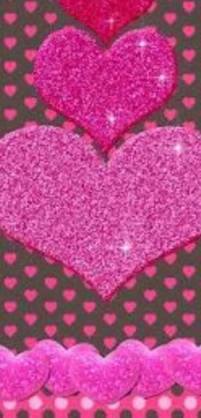 Sparkling pink glitter heart wallpaper design.