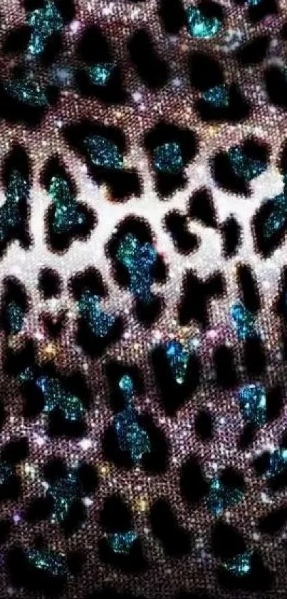 Glittery leopard print mobile wallpaper with dark teal accents.