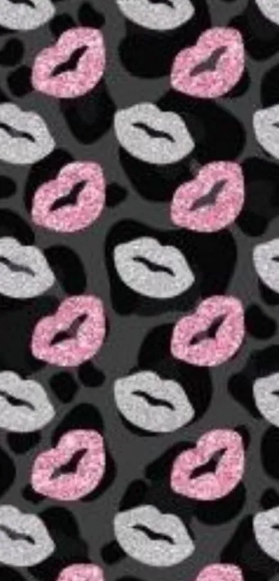 Glitter lips pattern on black background wallpaper.