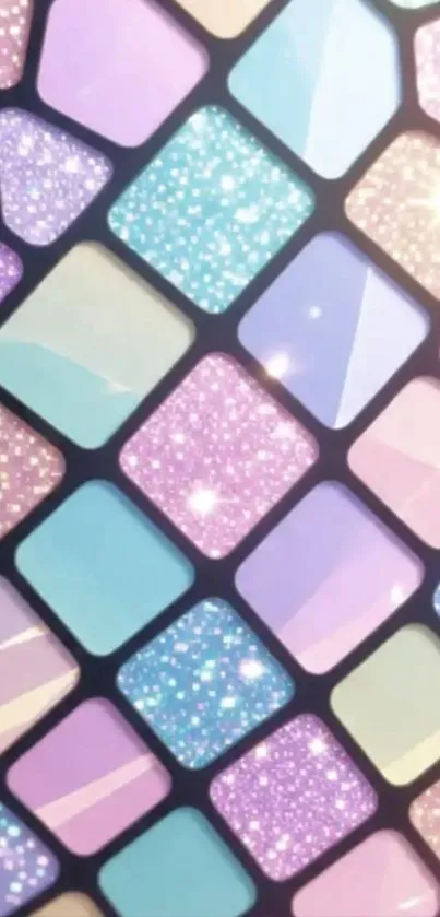 Vibrant glittery pastel mosaic tiles wallpaper.