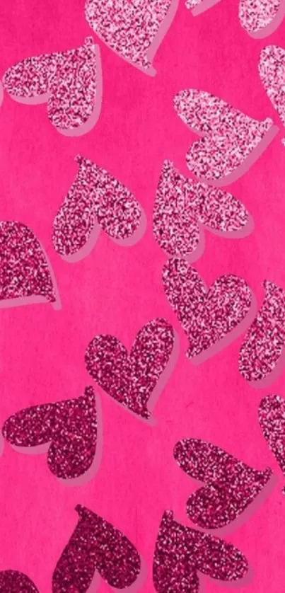 Sparkling pink heart pattern wallpaper for mobile screens.