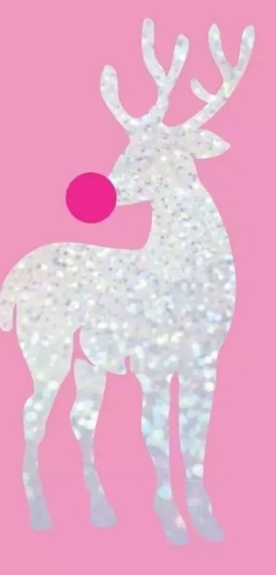 Glittery reindeer on pink background wallpaper.