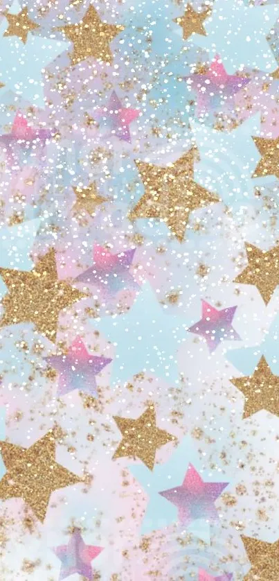 Mobile wallpaper with pastel stars and glitter.