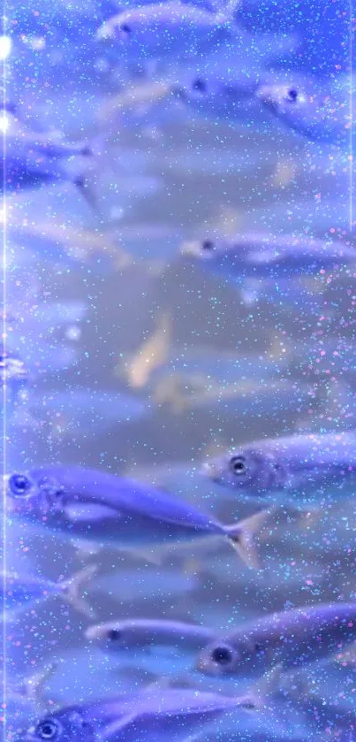 Shimmering blue fish swimming in sparkling light on mobile wallpaper.