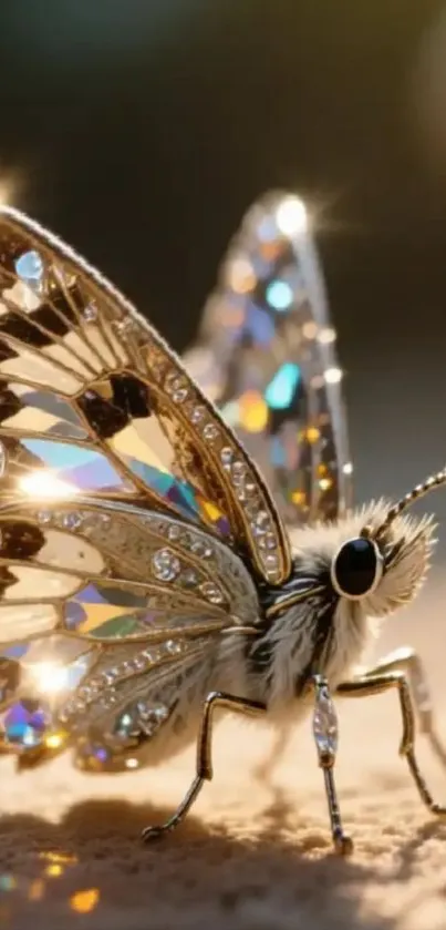 A butterfly with glittering wings shines in elegant light.