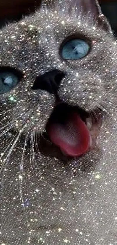 Sparkling cat with glitter effect and blue eyes.