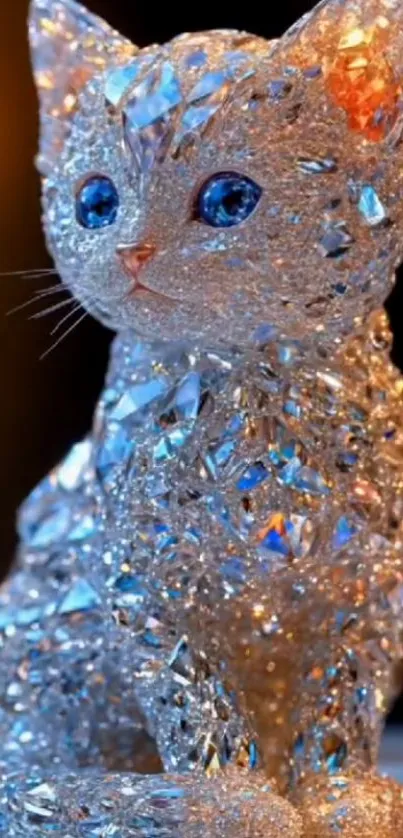 A detailed crystal cat sculpture with a sparkling finish.