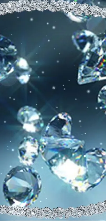 Diamonds glitter against a blue backdrop in this elegant wallpaper.
