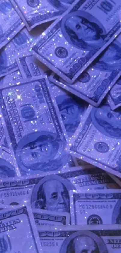 Glittering blue dollar bills mobile wallpaper with a luxurious touch.