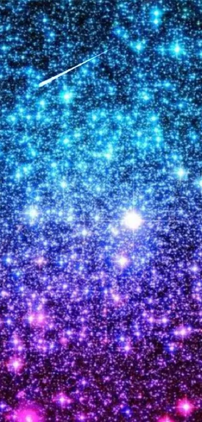 Vibrant blue and purple galaxy with sparkling stars.