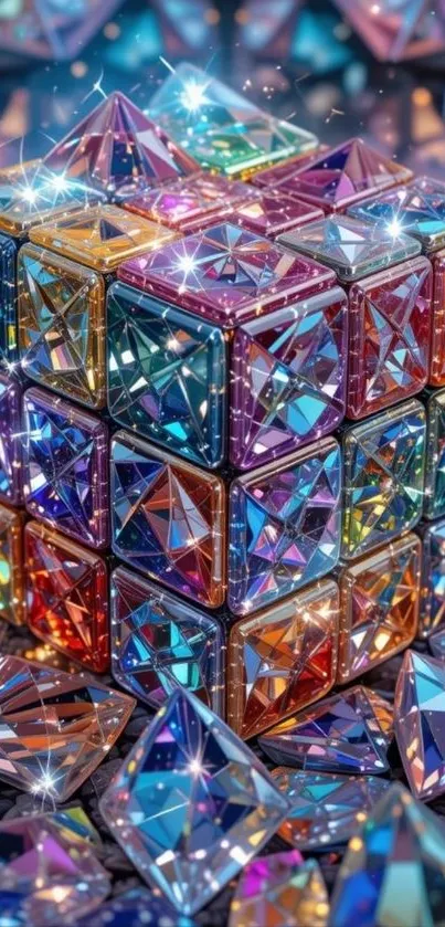 Vibrant geometric cube with crystal facets.