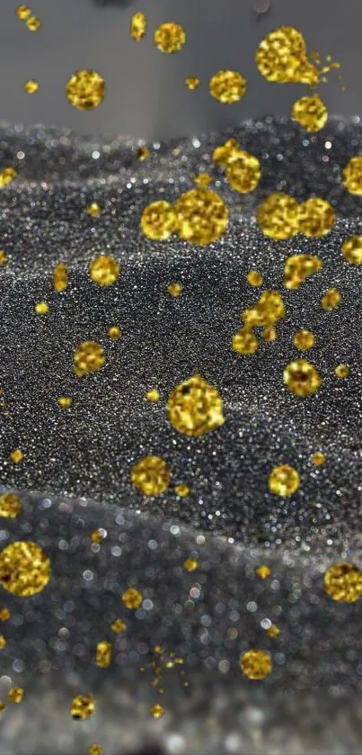 Black background with sparkling gold particles.