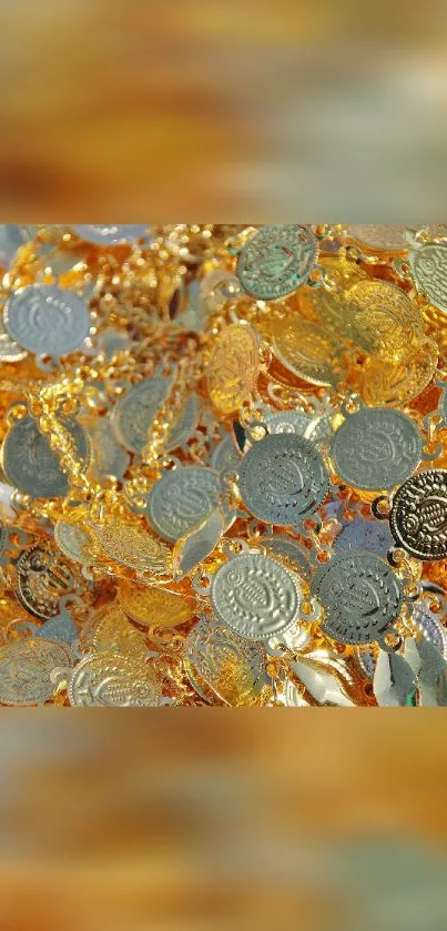 Golden coins create a luxurious and glittering mobile wallpaper.