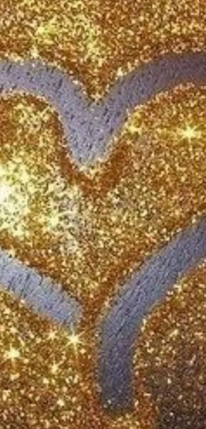 Glittering gold heart design on a sparkly background.