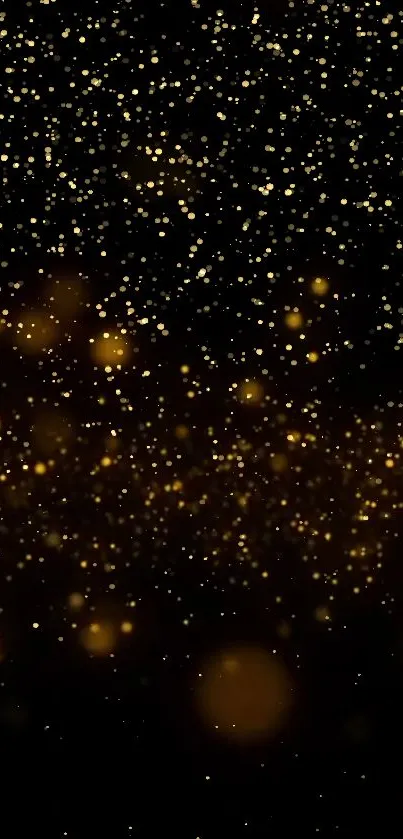 Golden particles cascade on a black background for a luxurious mobile wallpaper.