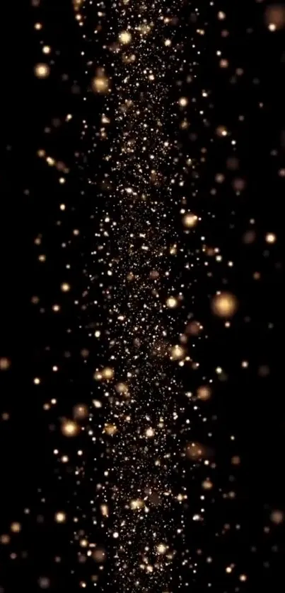 Elegant mobile phone wallpaper with gold particles on a black background.