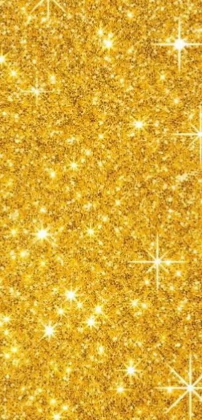 Gold glitter wallpaper with sparkling stars.