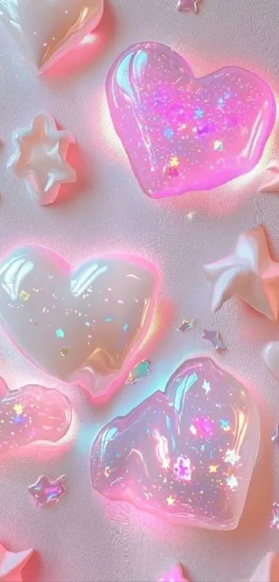 Pastel pink hearts and stars wallpaper