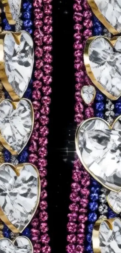 Dazzling heart jewel wallpaper with gold and colors.