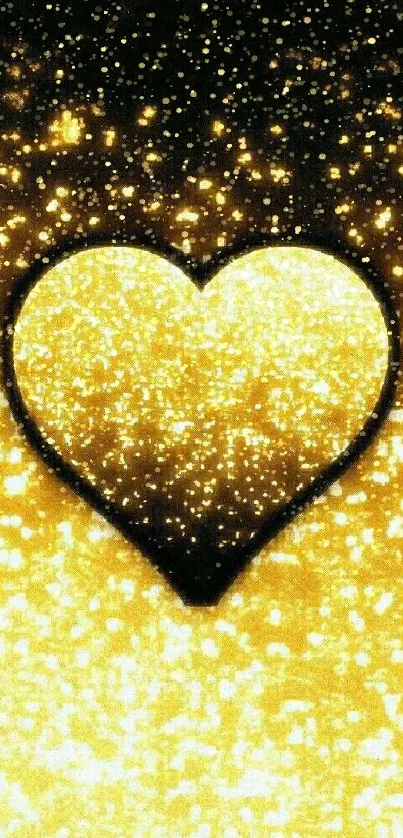 Golden glitter heart wallpaper with sparkling effect.