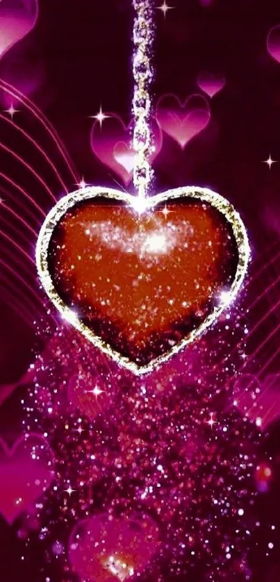 Glittering heart with pink sparkling background wallpaper.