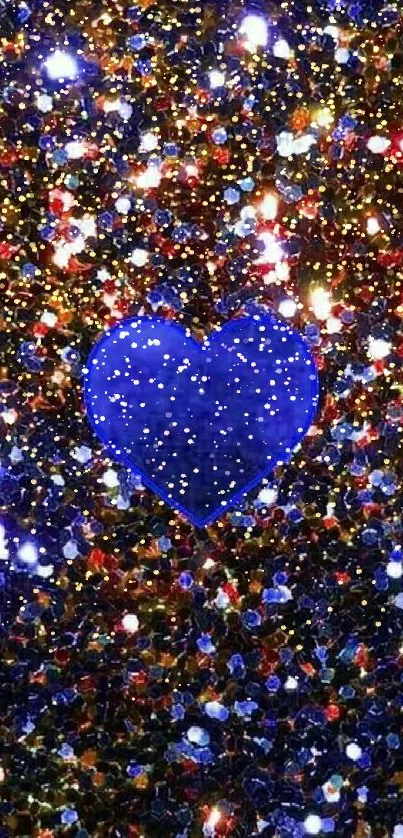 Blue heart on glitter background wallpaper.