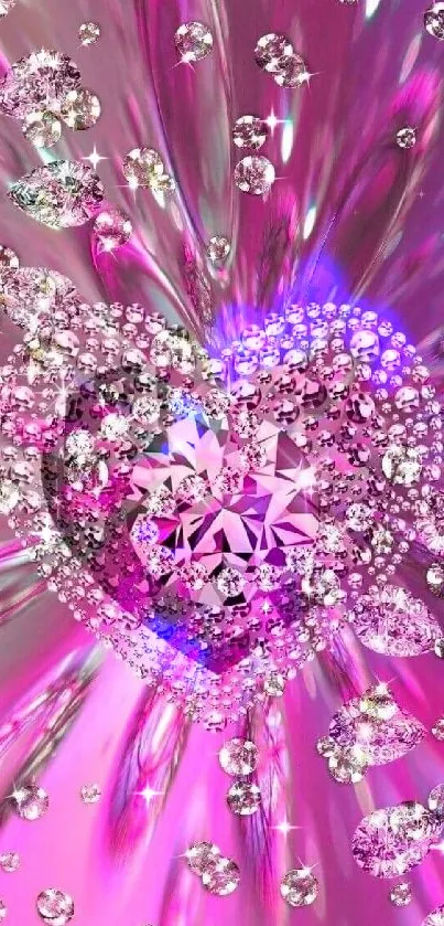 Shimmering pink diamond heart wallpaper.