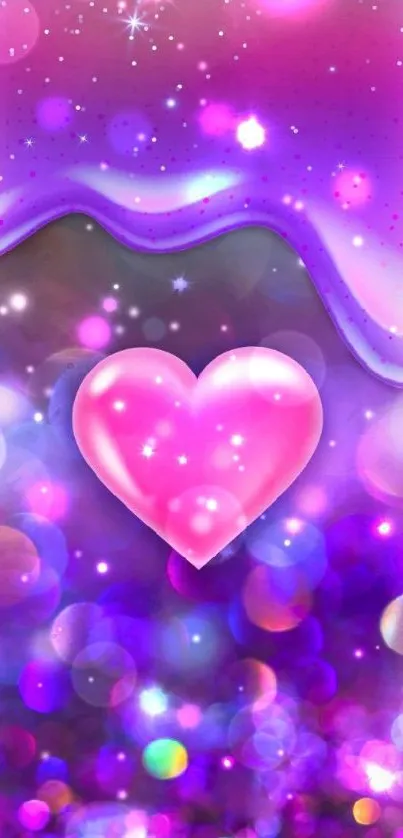 Vibrant wallpaper with pink heart and sparkling background