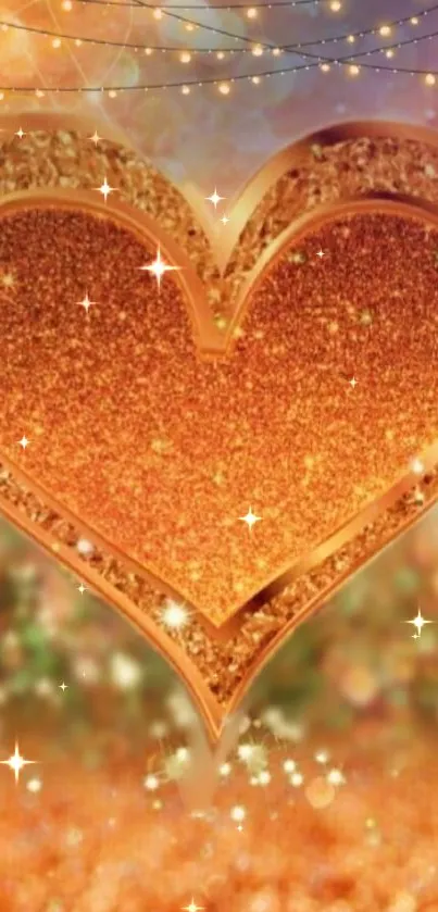 Golden glitter heart with sparkling background design.