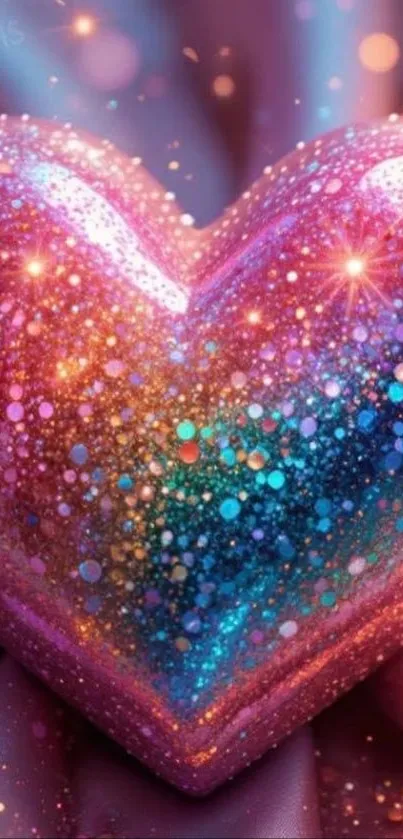 A vibrant glittering heart with shimmering colors and sparkles.