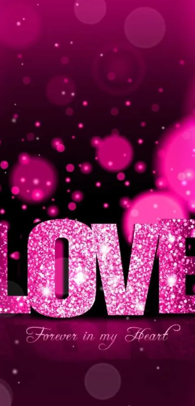 Glittering pink and magenta wallpaper with LOVE text.