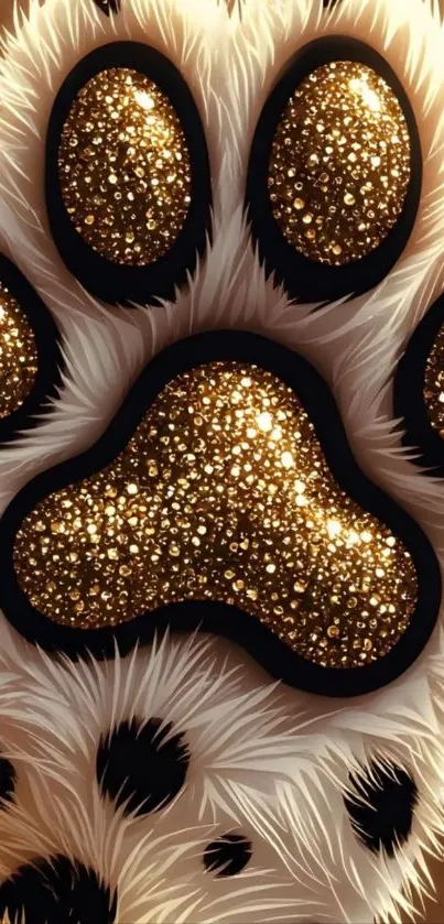 Glittering golden paw print wallpaper design.