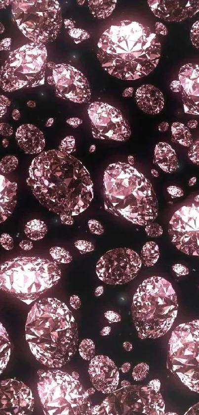 Mobile wallpaper with pink diamonds on black background.