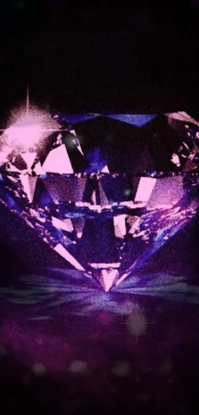 Purple diamond with a sparkling glow on a dark background.