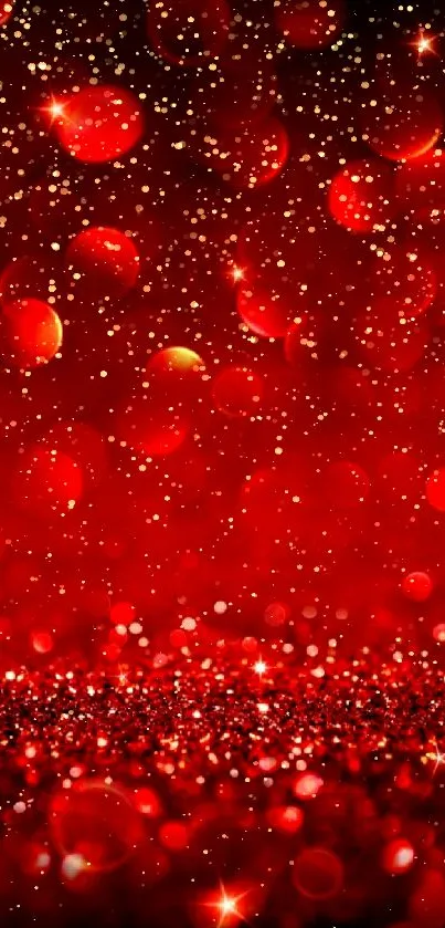 Red bokeh and glitter wallpaper with sparkling highlights.