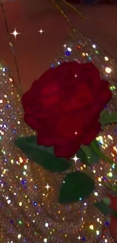 Glamorous wallpaper with glitter and red rose.