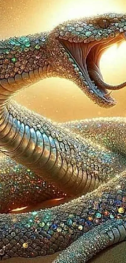 Intricate golden serpent glittering in mystical light, capturing artistic elegance.