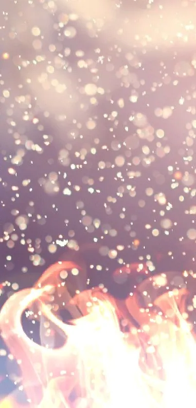 Mobile wallpaper with glittering snowflakes on a pink and purple gradient background.