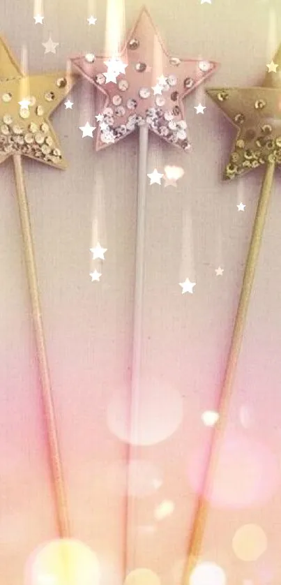 Pastel star wands with glittery accents and a soft glow background.