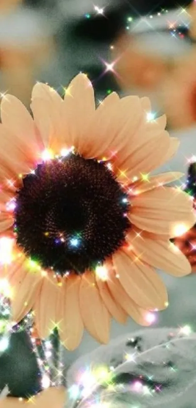 Sparkling sunflower wallpaper with vibrant yellow petals.